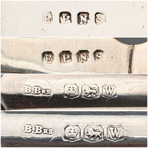 約 1939 年英國復古純銀手柄 5 對巴克兄弟餐具木盒裝
